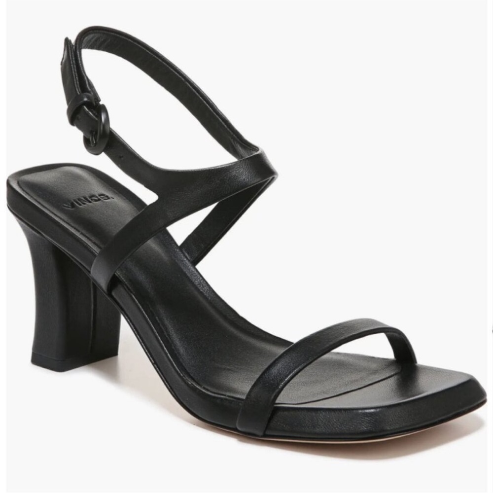Vince Women’s Luella Slingback Black Leather Strappy High Heel Sandals